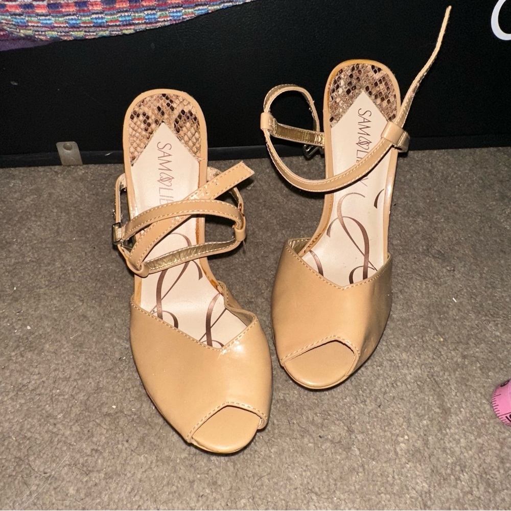 Tan Peep Toe Platform Heels